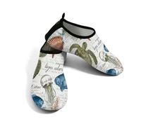 Scarpe da spiaggia per donne e uomini, ad asciugatura rapida, traspiranti, per nuotare, antiscivolo, a piedi nudi, per surf in piscina, vita marina, tartaruga, pesce, stella marina, lettera vintage