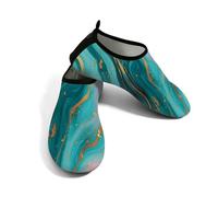 Scarpe da spiaggia per donne e uomini, ad asciugatura rapida, traspiranti, per nuotare, antiscivolo, a piedi nudi, per surf in piscina, colore: foglia di tè oro marmo che scorre, Turchese, 37/38 EU