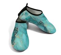 Scarpe da spiaggia per donne e uomini, ad asciugatura rapida, traspiranti, per nuotare, antiscivolo, a piedi nudi, per surf in piscina, motivo astratto turchese marmo pietra, Teal Oro, 40/40.5 EU