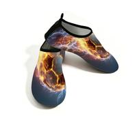 Scarpe da spiaggia per donne e uomini, ad asciugatura rapida, traspiranti, per nuotare, antiscivolo, a piedi nudi, per surf in piscina, fuoco che brucia il calcio, Blu e arancione., 40/40.5 EU