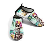 Scarpe da spiaggia per donne e uomini, ad asciugatura rapida, traspiranti, per nuotare, antiscivolo, a piedi nudi, per surf in piscina, divertenti scheletri per vacanze al mare, verde e beige., 38.5
