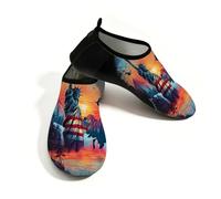 Scarpe da spiaggia per donne e uomini, ad asciugatura rapida, traspiranti, per nuotare e nuotare, antiscivolo, per surf in piscina, 4 luglio, statua della libertà, scena montana, Nero , 41/42 EU