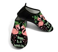 Scarpe da spiaggia per donne e uomini, ad asciugatura rapida, traspiranti, per nuotare e nuotare, antiscivolo per surf in piscina, fenicotteri Happy St. Patricks Day su nero, Nero Verde Rosa, 38.5