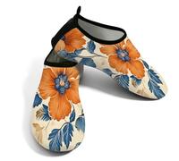 Scarpe da spiaggia per donne e uomini, ad asciugatura rapida, traspiranti, per nuoto, acqua antiscivolo, scarpe a piedi nudi, per surf in piscina, arte floreale vintage arancione, Arancione Beige Blu