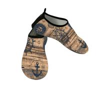 Scarpe da spiaggia per donne e uomini, ad asciugatura rapida, traspiranti, per nuoto, acqua antiscivolo, scarpe a piedi nudi, per surf in piscina, ancora nautica timone su legno vintage, Marrone, 37