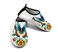 Scarpe da spiaggia per donne e uomini, ad asciugatura rapida, traspiranti, per nuoto, acqua antiscivolo, scarpe a piedi nudi, per surf in piscina, fiori e foglie, blu verde, 6/7 UK Men/ 4.5/5.5 UK
