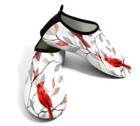 Scarpe da spiaggia per donne e uomini, ad asciugatura rapida, traspiranti, per nuoto, antiscivolo, a piedi nudi, per surf in piscina, cardinali rossi di Natale, uccelli sui rami, rosso bianco, 42.5/43