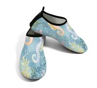 Scarpe da spiaggia per donne e uomini, ad asciugatura rapida, traspiranti, per nuoto, antiscivolo, a piedi nudi, per surf in piscina, cavalluccio marino, pesce corallo, Blu foglia di tè., 42.5/43 EU