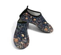 Scarpe da spiaggia per donne e uomini, ad asciugatura rapida, traspiranti, per nuoto, antiscivolo, a piedi nudi, per surf in piscina, fiori selvatici nella notte buia, Nero arancione, 41/42 EU