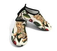 Scarpe da spiaggia per donne e uomini, ad asciugatura rapida, traspiranti, per nuoto, antiscivolo, a piedi nudi, per surf in piscina, leopardo con piante di ciliegie su retro, Giallo e rosso., 37/38