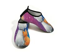 Scarpe da spiaggia per donne e uomini, ad asciugatura rapida, traspiranti, per nuoto, antiscivolo, a piedi nudi, per surf in piscina, cielo stellato, simpatico cane gatto sull'erba, Arancione Viola