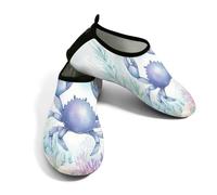 Scarpe da spiaggia per donne e uomini, ad asciugatura rapida, traspiranti, per nuoto, antiscivolo, a piedi nudi, per surf in piscina, acquerello, granchio, corallo, Blu ottanio, 37/38 EU