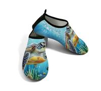 Scarpe da spiaggia per donne e uomini, ad asciugatura rapida, traspiranti, per nuoto, antiscivolo, a piedi nudi, per surf in piscina, pesci tartaruga del mondo sottomarino, Blu, 40/40.5 EU
