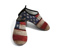 Scarpe da spiaggia per donne e uomini, ad asciugatura rapida, traspiranti, per nuoto, antiscivolo, a piedi nudi, per surf in piscina, rustico, in legno di flagon americano, rosso, blu, bianco., 38.5