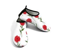 Scarpe da spiaggia per donne e uomini, ad asciugatura rapida, traspiranti, per nuoto, antiscivolo, a piedi nudi, per surf in piscina, papaveri rossi floreali su bianco, rosso bianco, 40/40.5 EU
