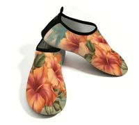 Scarpe da spiaggia per donne e uomini, ad asciugatura rapida, traspiranti, per nuoto, antiscivolo, a piedi nudi, per surf in piscina, tramonto oceano, fiori, delfini, sul retro, Beige e arancione., 37