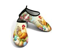 Scarpe da spiaggia per donne e uomini, ad asciugatura rapida, traspiranti, per nuoto, antiscivolo, a piedi nudi, per surf in piscina, fattoria, gallo, uova di Pasqua e fiori, Verde e giallo., 42.5/43