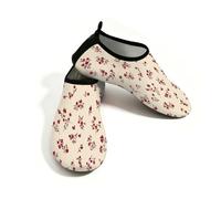Scarpe da spiaggia per donne e uomini, ad asciugatura rapida, traspiranti, per nuoto, antiscivolo, a piedi nudi, per surf in piscina, graziose piccole decorazioni floreali, Rosso e beige., 41/42 EU