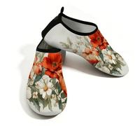 Scarpe da spiaggia per donne e uomini, ad asciugatura rapida, traspiranti, per nuoto, antiscivolo, a piedi nudi, per surf in piscina, papaveri ad acquerello, foglie floreali, Arancione Verde Salvia