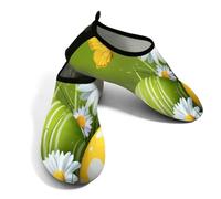 Scarpe da spiaggia per donne e uomini, ad asciugatura rapida, traspiranti, per nuoto, antiscivolo, a piedi nudi, per surf in piscina, uova di Pasqua, primavera, margherita, fiori su sfondo verde