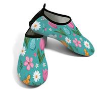 Scarpe da spiaggia per donne e uomini, ad asciugatura rapida, traspiranti, per nuoto, antiscivolo, a piedi nudi, per surf in piscina, uova di Pasqua, tulipani primaverili, margherite, fiori, Verde