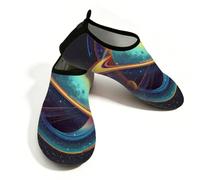 Scarpe da spiaggia per donne e uomini, ad asciugatura rapida, traspiranti, per nuoto, antiscivolo, a piedi nudi, per surf in piscina, cielo stellato, spazio, sistema solare pianeti, Nero Teal
