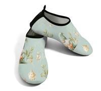 Scarpe da spiaggia per donne e uomini, ad asciugatura rapida, traspiranti, per nuoto, antiscivolo, a piedi nudi, per surf in piscina, gnomi con stelle marine, corallo su retro, Foglia di t, 37/38 EU