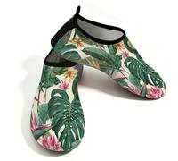 Scarpe da spiaggia per donne e uomini, ad asciugatura rapida, traspiranti, per nuoto, antiscivolo, a piedi nudi, per surf in piscina, foreste pluviali tropicali, foglie di tartaruga floreale, verde e