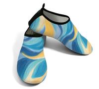 Scarpe da spiaggia per donne e uomini, ad asciugatura rapida, traspiranti, per nuoto, antiscivolo, a piedi nudi, per surf in piscina, astratto, blu foglia di tè, onde che scorrono, Blu, giallo, 41/42