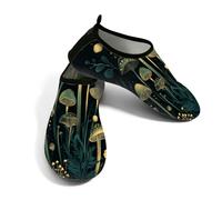 Scarpe da spiaggia per donne e uomini, ad asciugatura rapida, traspiranti, per nuoto, antiscivolo, a piedi nudi, per surf in piscina, piante botaniche funghi nella notte buia, Nero , 6/7 UK Men/ 3/4