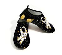 Scarpe da spiaggia per donne e uomini, ad asciugatura rapida, traspiranti, per nuoto, antiscivolo, a piedi nudi, per surf in piscina, cielo stellato, pianeta, stelle, astronauta, giallo nero, 38.5