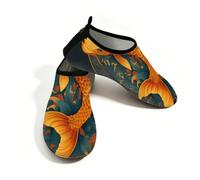 Scarpe da spiaggia per donne e uomini, ad asciugatura rapida, traspiranti, per nuoto, antiscivolo, a piedi nudi, per surf in piscina, pesci koi asiatici, Oro nero, 41/42 EU