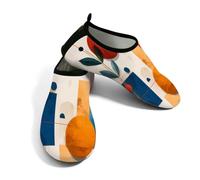 Scarpe da spiaggia per donne e uomini, ad asciugatura rapida, traspiranti, per nuoto, antiscivolo, a piedi nudi, per surf in piscina, linee geometriche astratte boho foglie, Rosso Arancione Beige Blu
