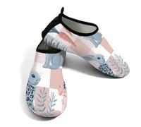 Scarpe da spiaggia per donne e uomini, ad asciugatura rapida, traspiranti, per nuoto, antiscivolo, a piedi nudi, per surf in piscina, coniglio, carota su plaid rosa, Rosa Bianco Grigio, 6/7 UK Men/ 6