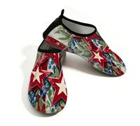 Scarpe da spiaggia per donne e uomini, ad asciugatura rapida, traspiranti, per nuoto, antiscivolo, a piedi nudi, per surf in piscina, stelle americane, bacche e foglie su striscia, Rosso e blu, 38.5