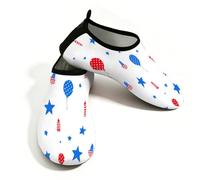 Scarpe da spiaggia per donne e uomini, ad asciugatura rapida, traspiranti, per nuoto, antiscivolo, a piedi nudi, per surf in piscina, 4 luglio, palloncini con stelle, rosso, blu, bianco., 38.5/39.5 EU