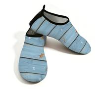 Scarpe da spiaggia per donne e uomini, ad asciugatura rapida, traspiranti, per nuoto, antiscivolo, a piedi nudi, per surf in piscina, piccoli pesci su assi di legno blu, Blu, 38.5/39.5 EU