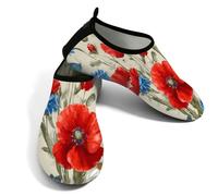 Scarpe da spiaggia per donne e uomini, ad asciugatura rapida, traspiranti, per nuoto, antiscivolo, a piedi nudi, per surf in piscina, rosso, blu, bianco, papavero margherite, Rosso Blu Bianco Beige