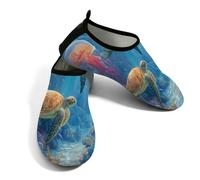 Scarpe da spiaggia per donne e uomini, ad asciugatura rapida, traspiranti, per nuoto, antiscivolo, a piedi nudi, per surf in piscina, oceano, mondo subacqueo, tartaruga medusa, Blu, 40/40.5 EU