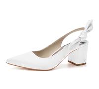 Scarpe da Sposa A Punta da Donna Slingback Tacco Grosso Slip on Scarpe da Sposa per Feste,Bianca,37 EU