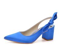 Scarpe da Sposa A Punta da Donna Slingback Tacco Grosso Slip on Scarpe da Sposa per Feste,Blu,40 EU