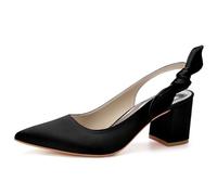 Scarpe da Sposa A Punta da Donna Slingback Tacco Grosso Slip on Scarpe da Sposa per Feste,Nero,42 EU