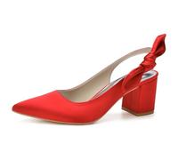 Scarpe da Sposa A Punta da Donna Slingback Tacco Grosso Slip on Scarpe da Sposa per Feste,Rosso,39 EU