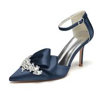 Scarpe da Sposa Bianche con Strass da Donna per la Sposa Tacchi Alti Scarpe da Sposa a Punta in Raso Prom Party Dress Pumps,Marina Militare,39 EU