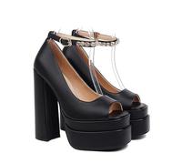 Scarpe da Sposa Bianche Extra Alte 15 cm da Donna per la Sposa, Il Ballo di fine Anno e la Damigella d'Onore - Sandali Comodi con Tacco Grosso,Nero,34 EU