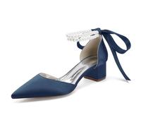 Scarpe da Sposa Bianche Perla da Donna per la Sposa Tacchi Alti Scarpe da Sposa a Punta Tacchi a Blocco in Raso Abito da Festa da Ballo Pompe Sandali,Marina Militare,37 EU