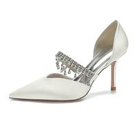 Scarpe da Sposa Bridal Donna Alto High Tacco Heel Spillo Slip-On A Punta Classico da Matrimonio Scarpe 8.5 CM Heels,Avorio,36 EU