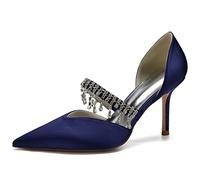 Scarpe da Sposa Bridal Donna Alto High Tacco Heel Spillo Slip-On A Punta Classico da Matrimonio Scarpe 8.5 CM Heels,Dark Blue,39 EU