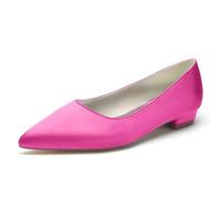 Scarpe da Sposa Bridal Donna Scarpe Basse A Punta Eleganti Scarpe Decolte Tacco Basso Slip-On Ballet Flats 2 Cm,Rose Red,40 EU