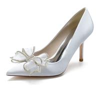 Scarpe da Sposa Bridal Donna Spillo Alto High Tacco Heel A Punta Pumps Slip-On Feste Dress 8.5 CM Heels,Argento,38 EU